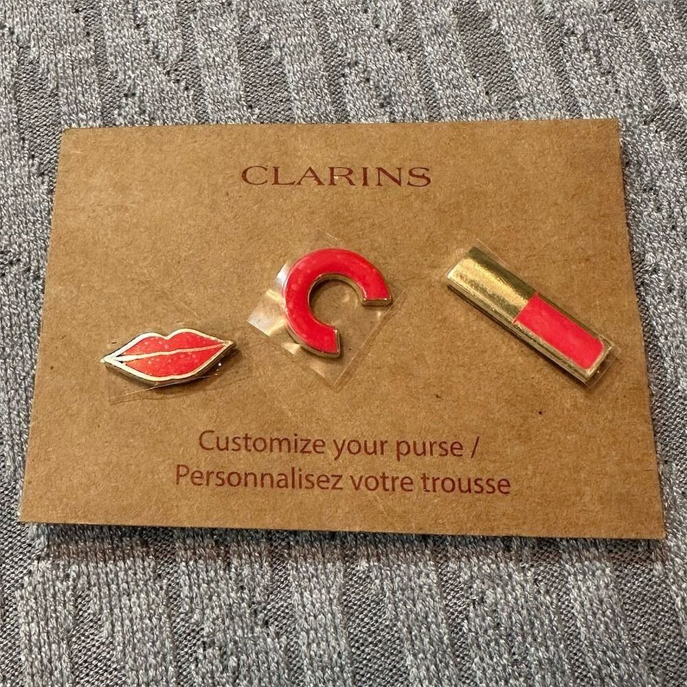 Clarins Purse Pins. Makeup Themed Lapel Pins, Never Used, Customize Your Purse